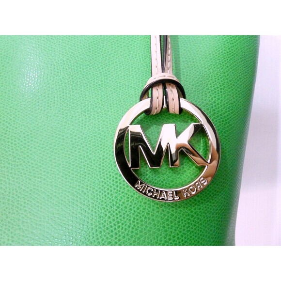 Michael Kors Bright Green Shoulder Tote Bag w/ Gold Medallion Excellent - Picture 7 of 9